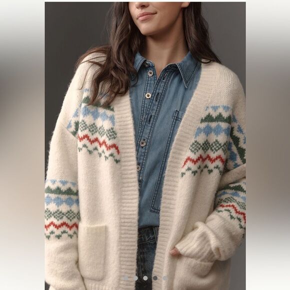 Anthropologie FRNCH Fair Isle Cardigan Sweater NWT - Picture 3 of 10